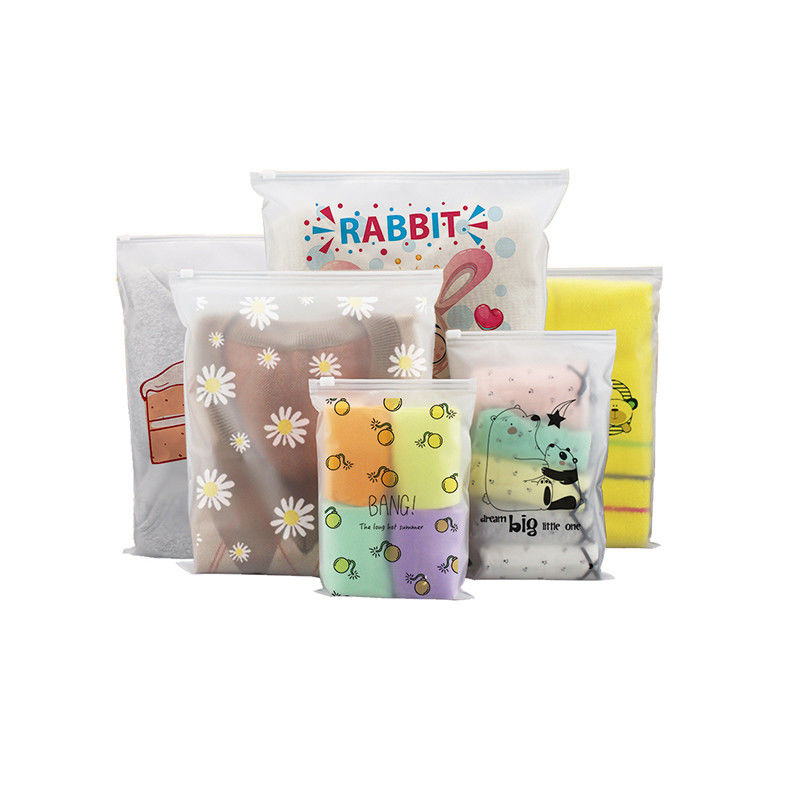 CPE / PE / PPE Printed Poly Bag Moisture Proof Mylar Frosted Zip Lock Bags Untuk Pakaian