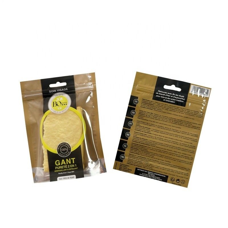 Pencetakan Gravure Custom Branded Packaging Face Mitt Packing Ziplock Seal Kantong Kosmetik