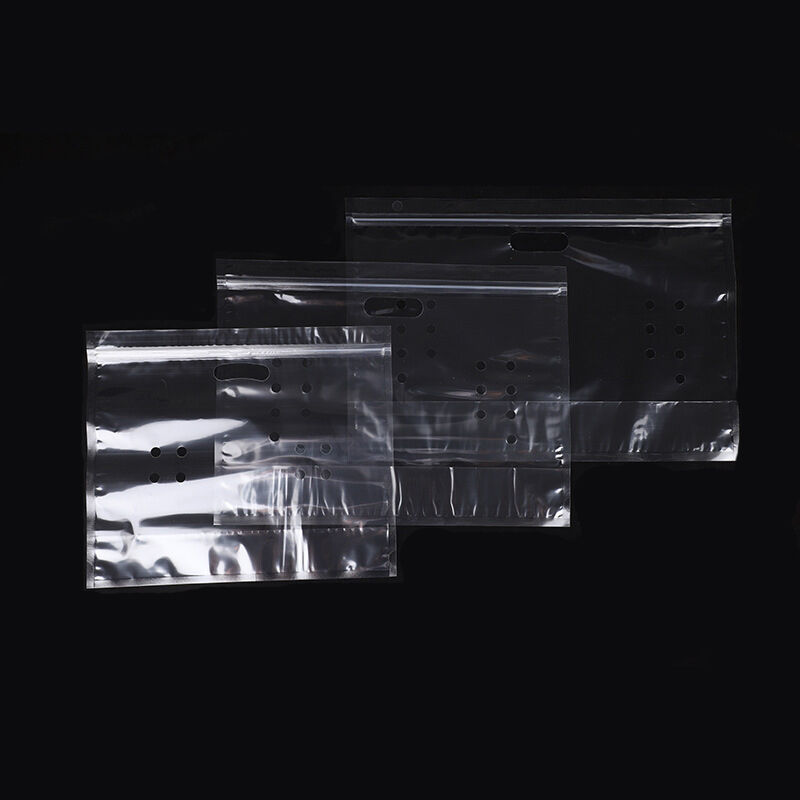 Desain Custom Food Grade Plastik anti kabut kantong transparan Sayuran segar Buah penyimpanan bungkus tas dengan pegangan ritsleting